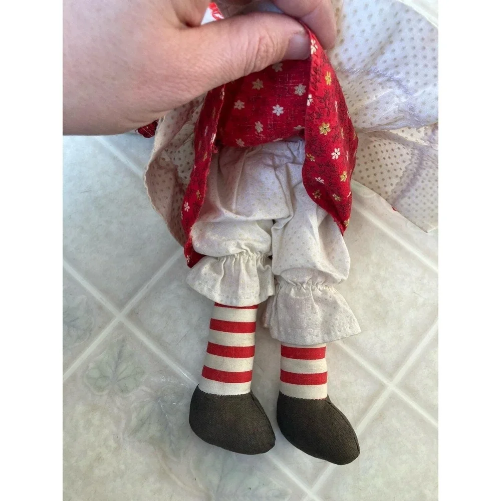 Raggedy Ann Doll Vintage 1970s Handmade Embroidered Face Red Heart Dress 11
